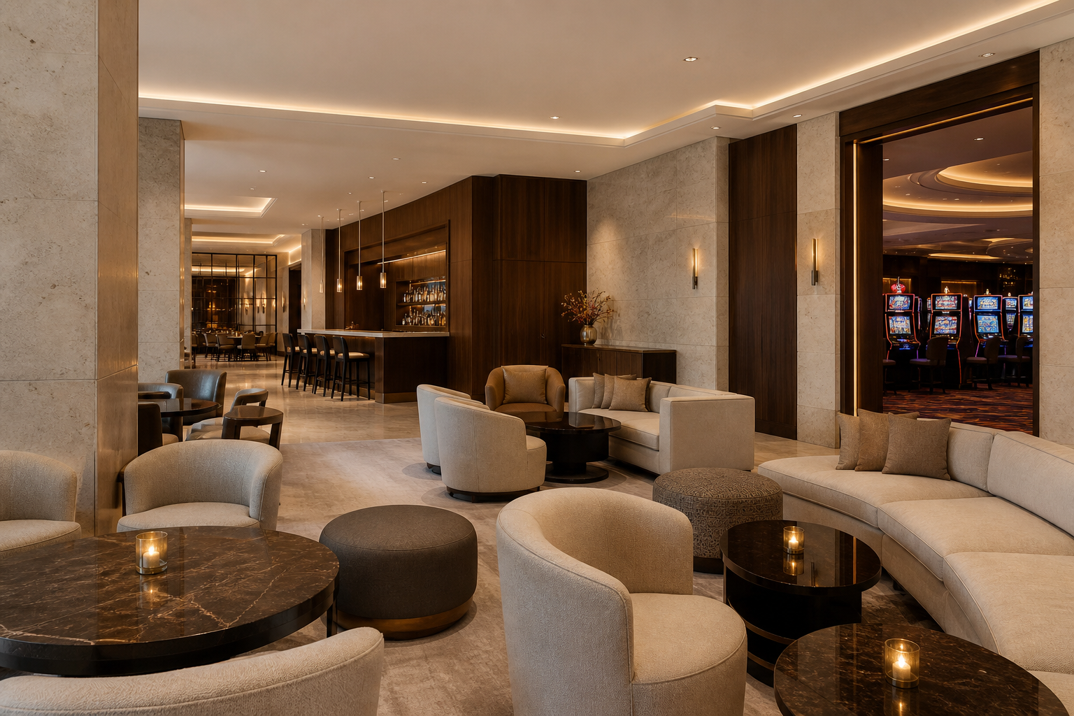 Jasna strefa hotelowego lounge bez osób